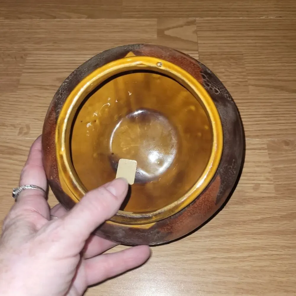 Vtg 70s Royal Hagar Earth Wrap Crackle Lava Glaze Pottery Planter Lot Of 2 Bowls - Picture 7 of 13